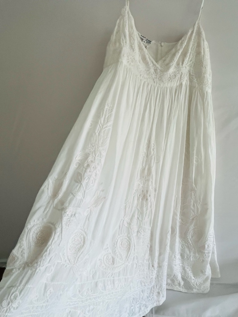 Juliet Dunn London White Embroidered Cotton Midi Sundress Resortwear US M Medium - Picture 3 of 7